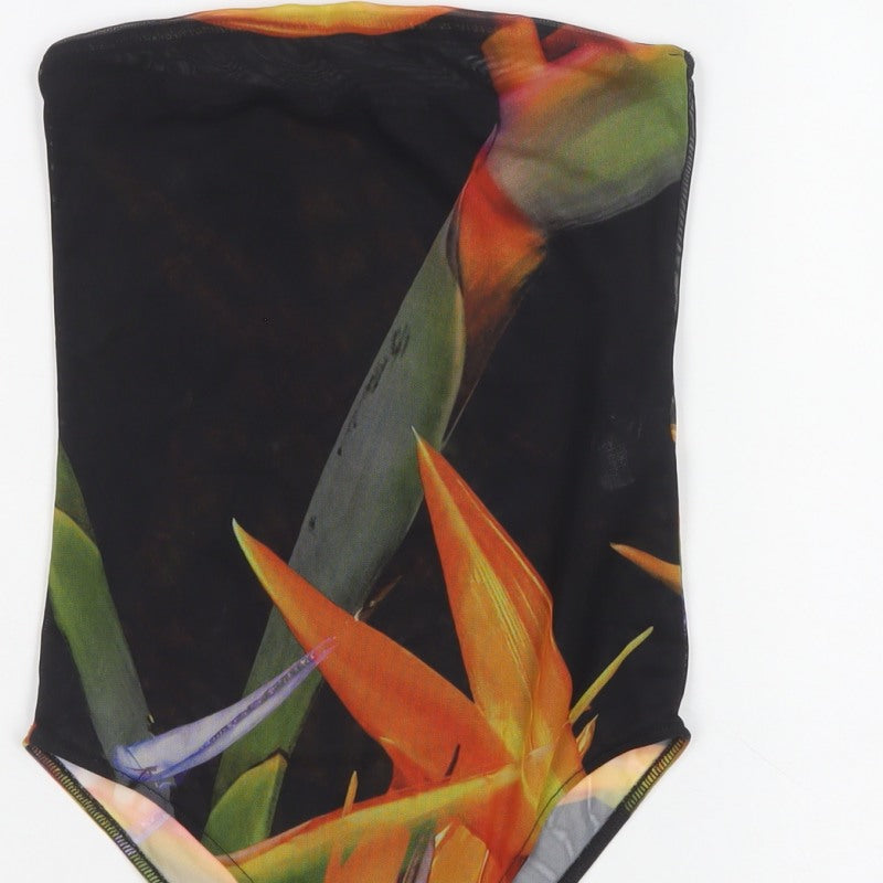 Zara Women Multicoloured Size 4 Floral Sheer Mesh Bodysuit