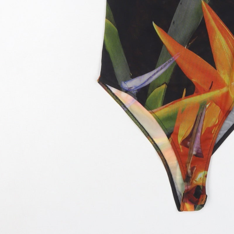 Zara Women Multicoloured Size 4 Floral Sheer Mesh Bodysuit