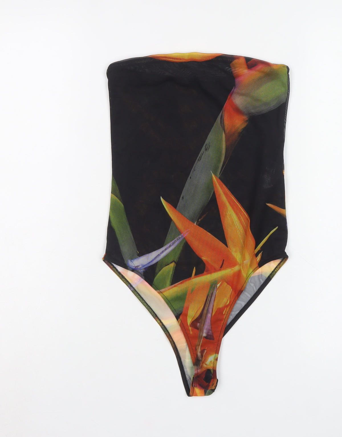 Zara Women Multicoloured Size 4 Floral Sheer Mesh Bodysuit