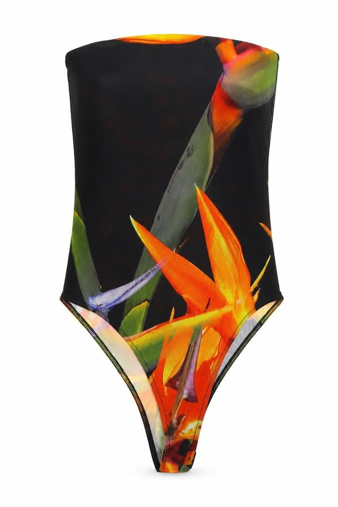 Zara Women Multicoloured Size 4 Floral Sheer Mesh Bodysuit