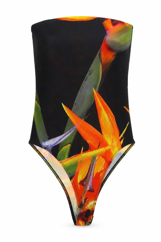 Zara Women Multicoloured Size 4 Floral Sheer Mesh Bodysuit
