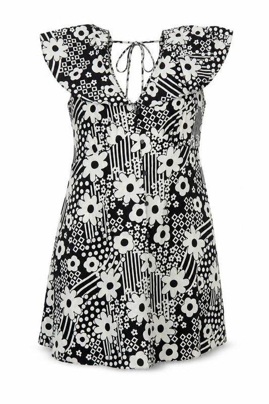 ASOS Design Women Black White Floral Skater Dress UK 18