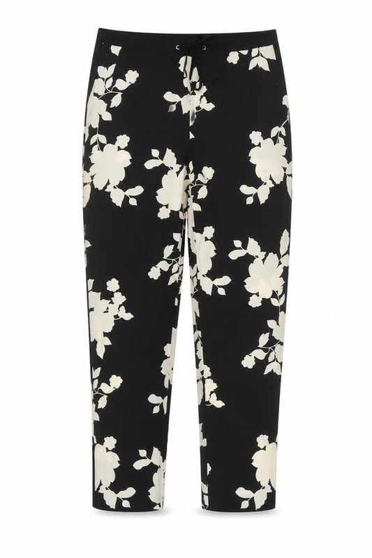 Oasis Women Black Floral Drawstring Straight Trousers UK 12