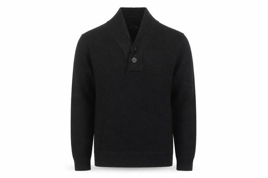 Next Men's Black M Cable Knit Shawl Collar Button Henley Jumper