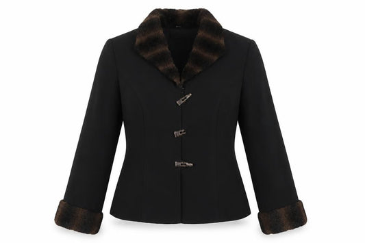 Danny & Nicole Women's Black UK 10 Faux Fur Trim 3 Button Blazer