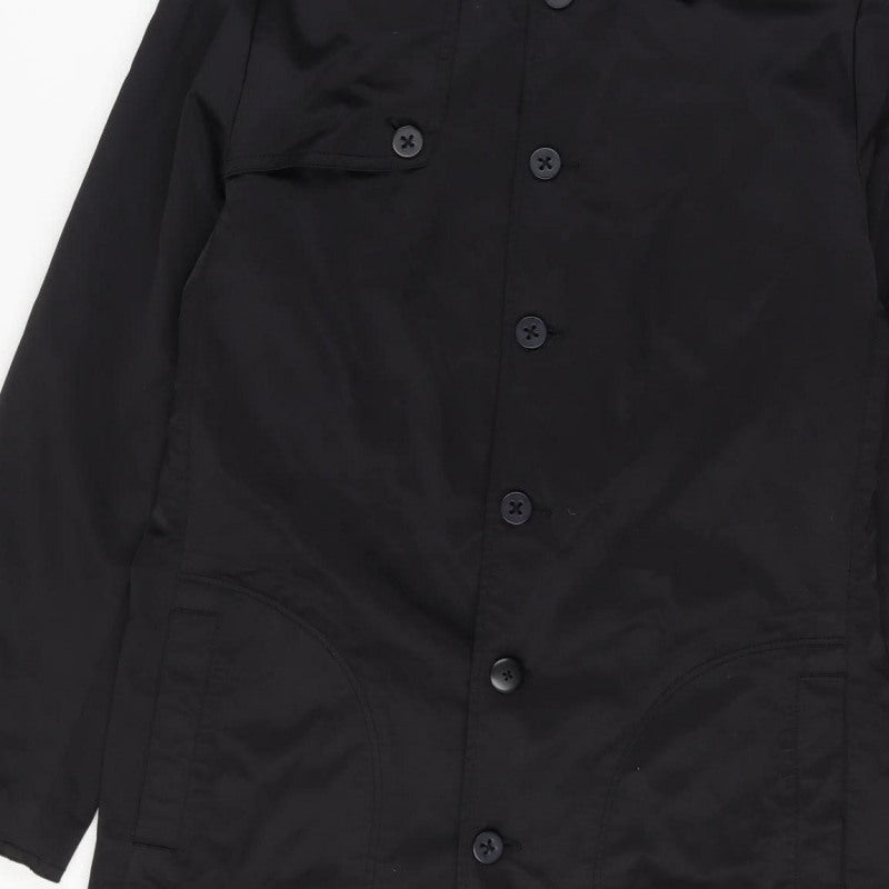 Linea Men’s Black Size S Cotton Blend Button Mid-Length Overcoat