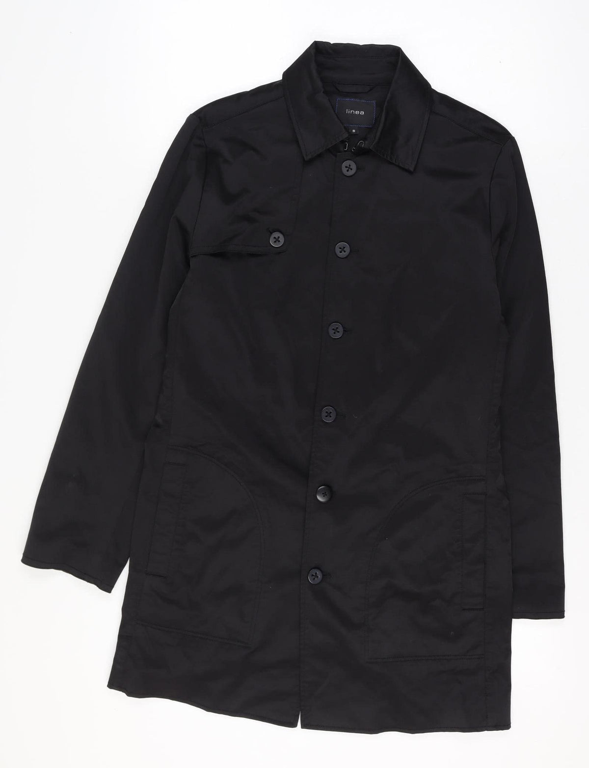 Linea Men’s Black Size S Cotton Blend Button Mid-Length Overcoat