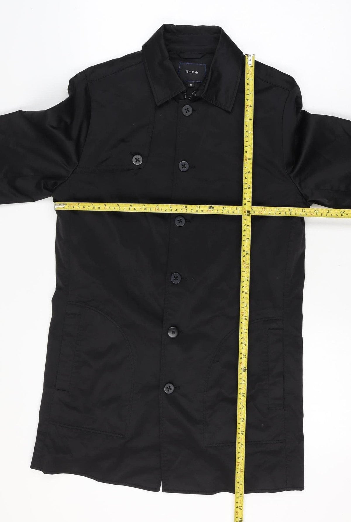 Linea Men’s Black Size S Cotton Blend Button Mid-Length Overcoat