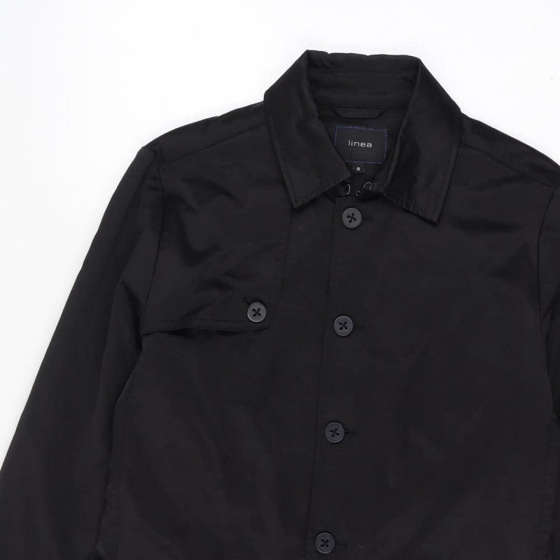Linea Men’s Black Size S Cotton Blend Button Mid-Length Overcoat