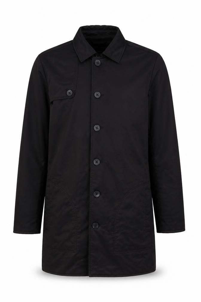 Linea Men’s Black Size S Cotton Blend Button Mid-Length Overcoat