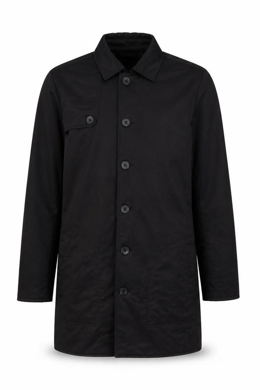 Linea Men’s Black Size S Cotton Blend Button Mid-Length Overcoat