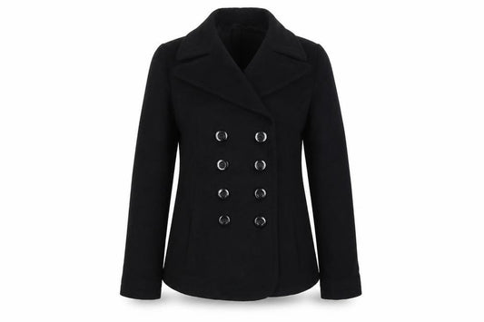 Armani Collezioni Women’s Black Wool Pea Coat UK 10 Buttoned