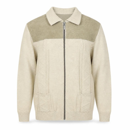 Tootal Men's Beige S Full Zip Collared Acrylic Knit Jumper