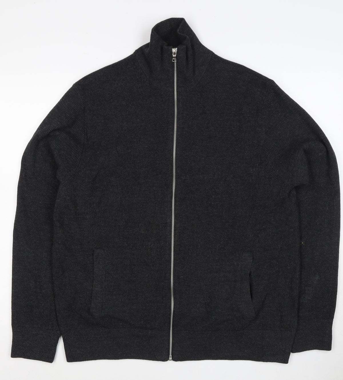Marks and Spencer Mens Black XL Full Zip Cotton Blend Knit Jumper