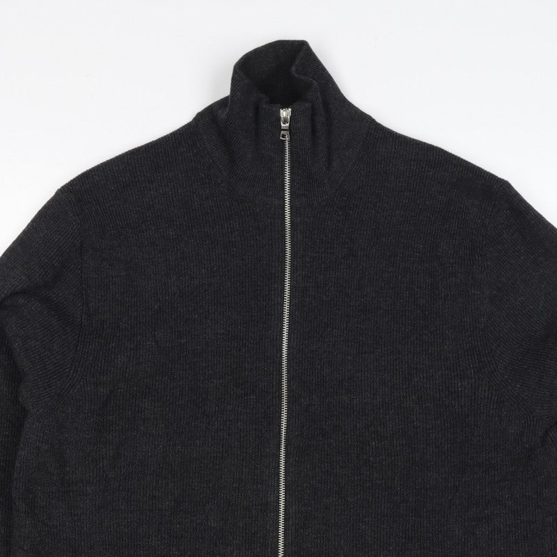 Marks and Spencer Mens Black XL Full Zip Cotton Blend Knit Jumper