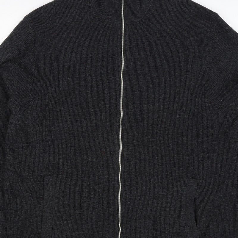 Marks and Spencer Mens Black XL Full Zip Cotton Blend Knit Jumper