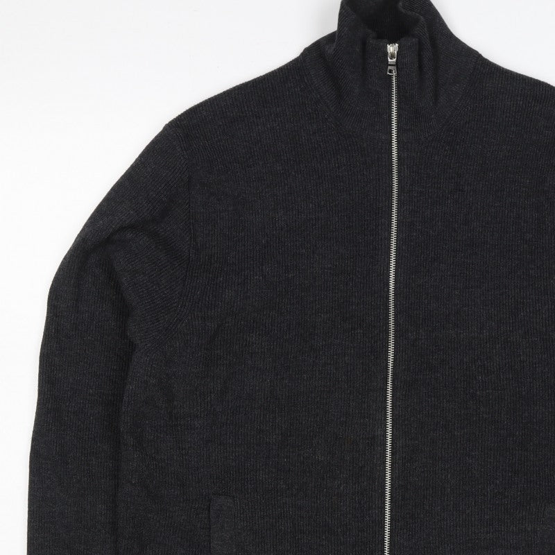 Marks and Spencer Mens Black XL Full Zip Cotton Blend Knit Jumper