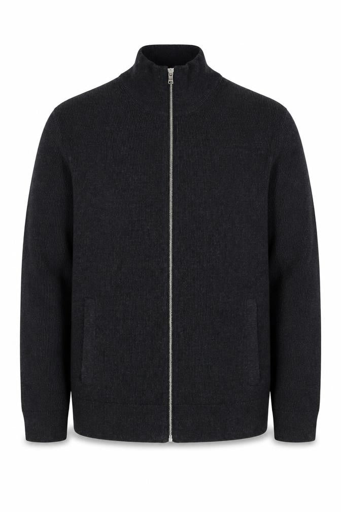 Marks and Spencer Mens Black XL Full Zip Cotton Blend Knit Jumper