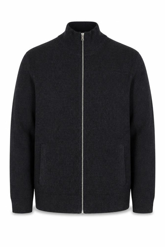 Marks and Spencer Mens Black XL Full Zip Cotton Blend Knit Jumper