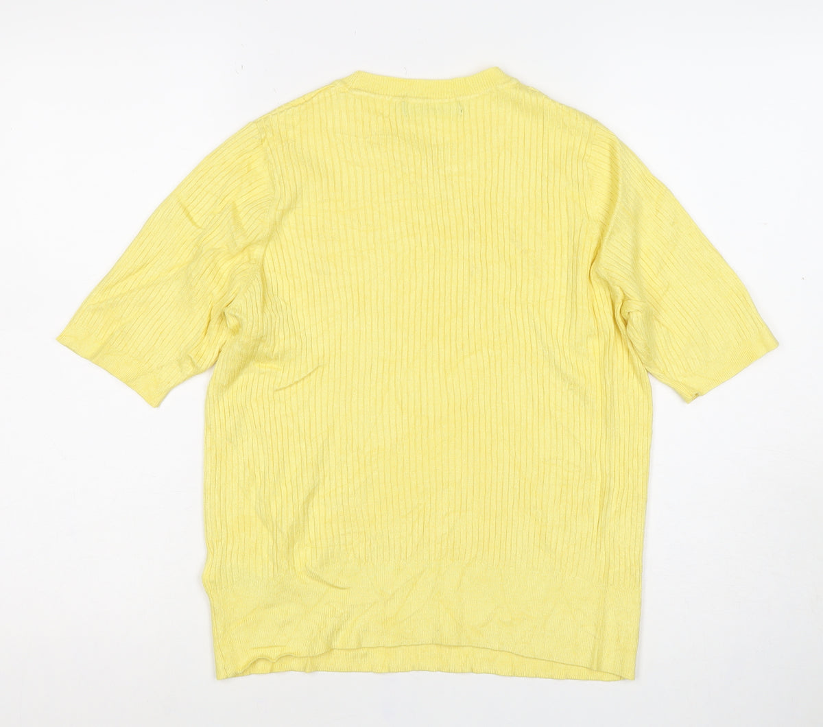 Marks and Spencer Women Yellow UK 14 Rib Knit Short Sleeve Basic Top