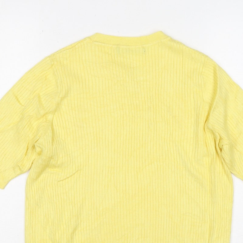 Marks and Spencer Women Yellow UK 14 Rib Knit Short Sleeve Basic Top