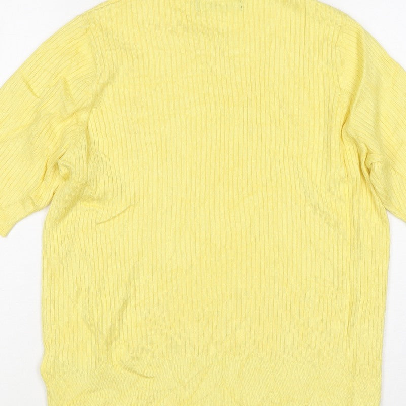 Marks and Spencer Women Yellow UK 14 Rib Knit Short Sleeve Basic Top