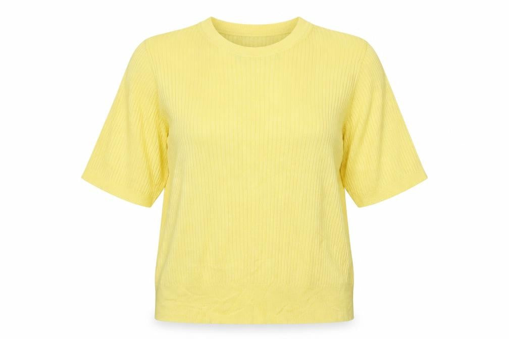 Marks and Spencer Women Yellow UK 14 Rib Knit Short Sleeve Basic Top