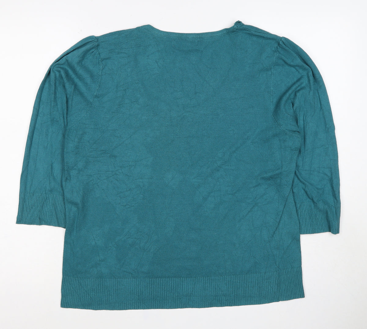 Per Una Women’s Blue Size 20 Ruffle Sequin Knit 3/4 Sleeve Top