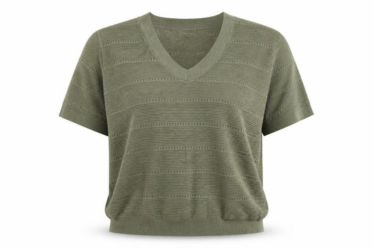 F&F Women’s Green M V-Neck Short Sleeve Knit Basic Top