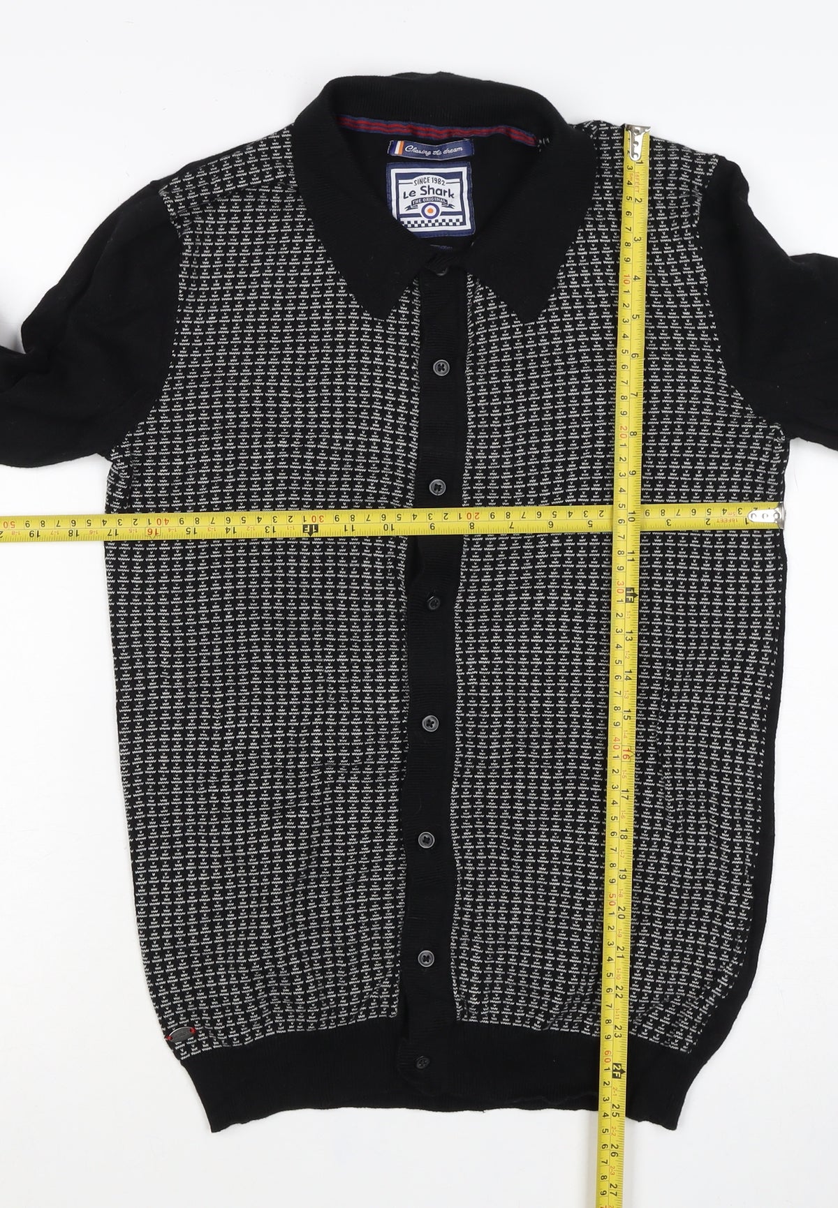 Le Shark Men’s Black Logo Knit Collared Button Cardigan Size S