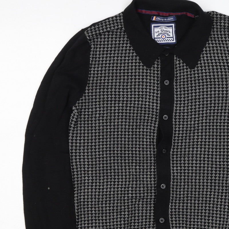 Le Shark Men’s Black Logo Knit Collared Button Cardigan Size S
