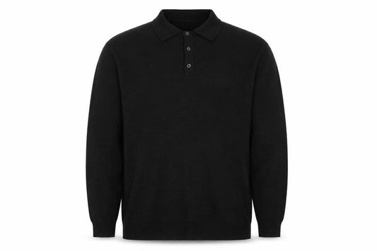 BoohooMAN Men's Black XL Long Sleeve Knit Polo Shirt Button Collar