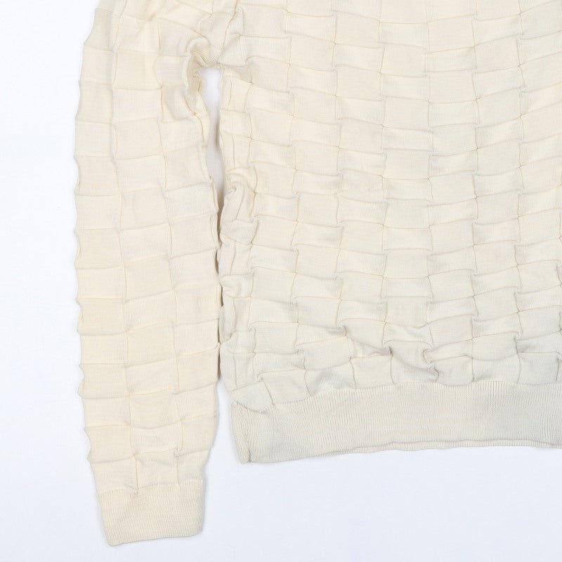 boohooMAN Men's Ivory L Ruffle Textured Knit Crew Neck Pullover Jumper