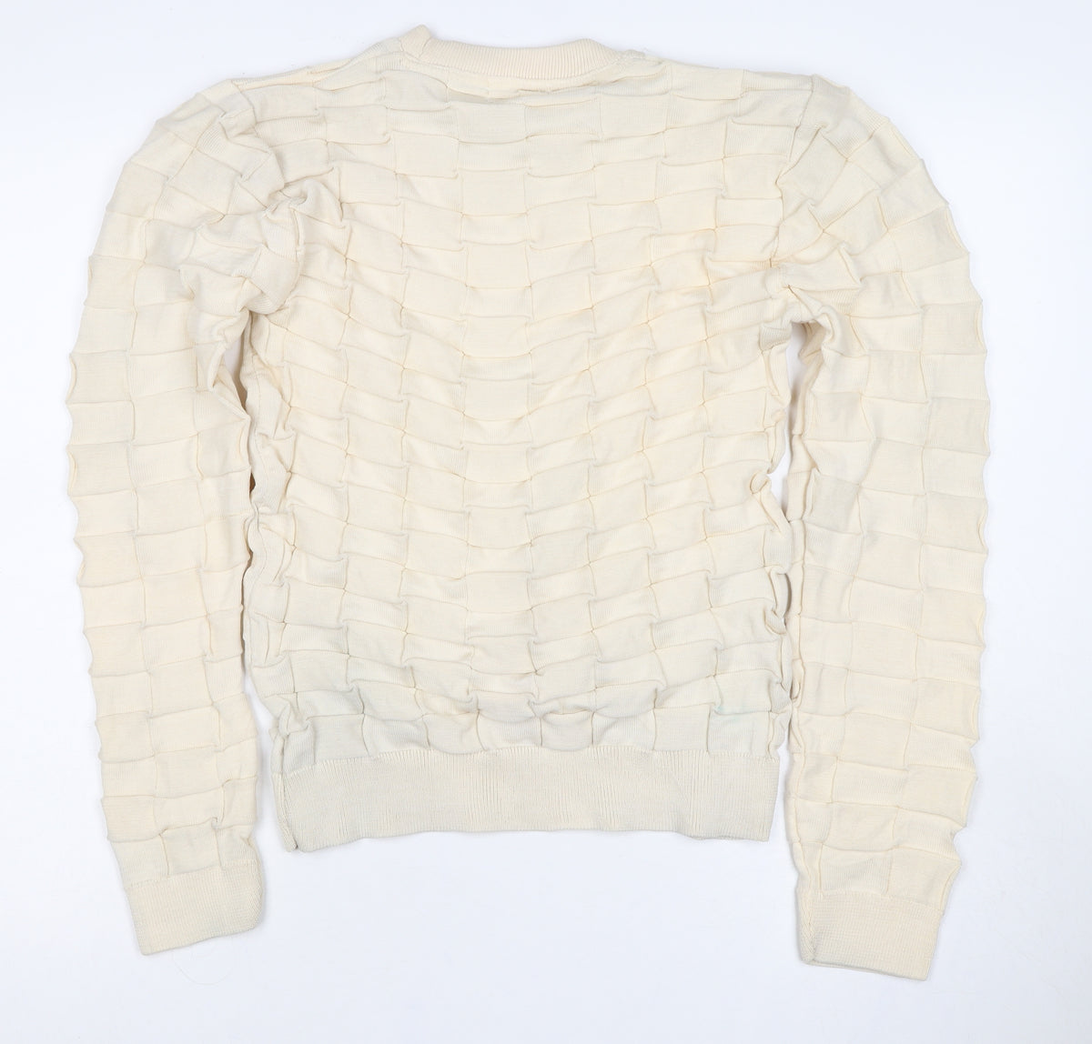 boohooMAN Men's Ivory L Ruffle Textured Knit Crew Neck Pullover Jumper