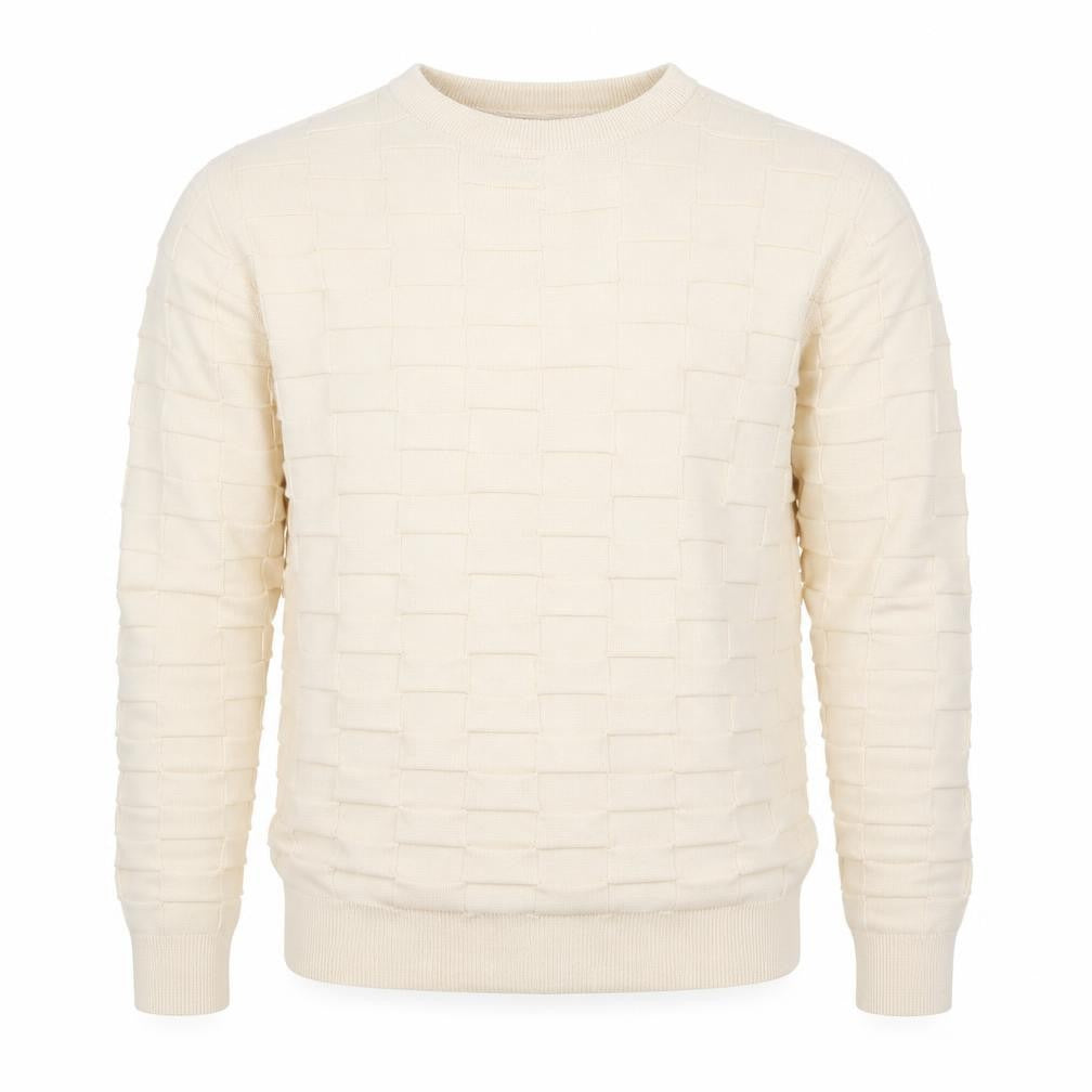 boohooMAN Men's Ivory L Ruffle Textured Knit Crew Neck Pullover Jumper