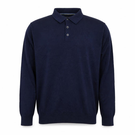 Next Men's Blue L Long Sleeve Cotton Knit Polo Shirt Collared