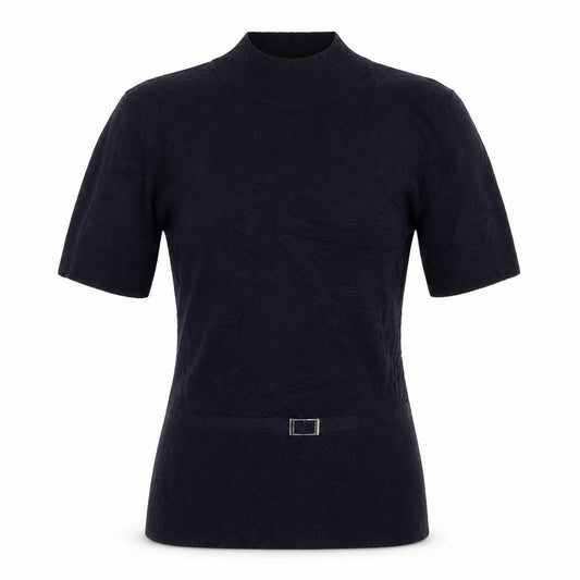 Wallis Women Black Size 14 High Neck Knit Buckle Short Sleeve Top
