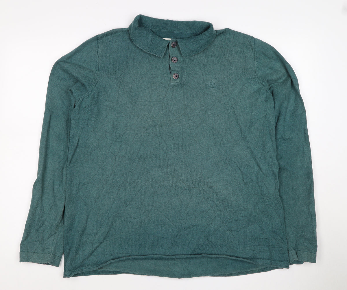 Fat Face Men’s Green XL Cotton Wool Collared Henley Jumper