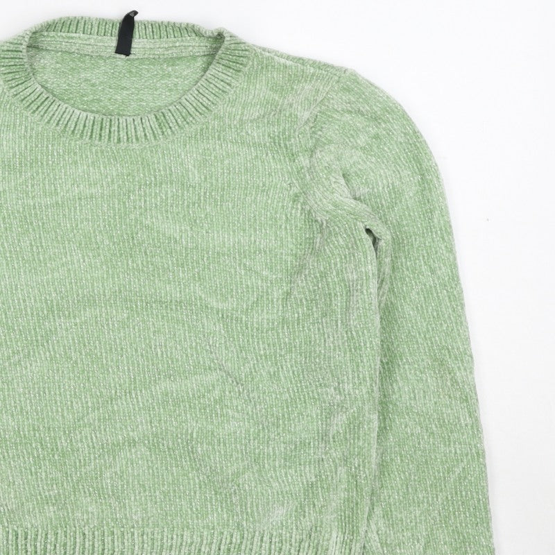 Loavies Women Green XS Metallic Knit Crew Neck Pullover Jumper