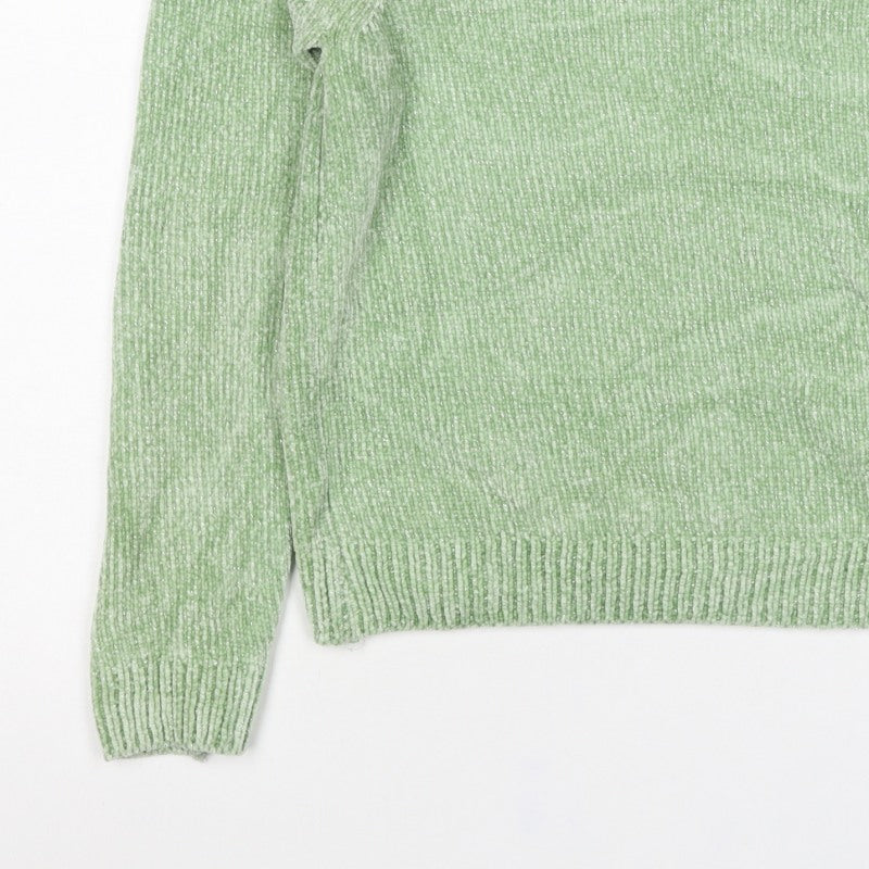 Loavies Women Green XS Metallic Knit Crew Neck Pullover Jumper