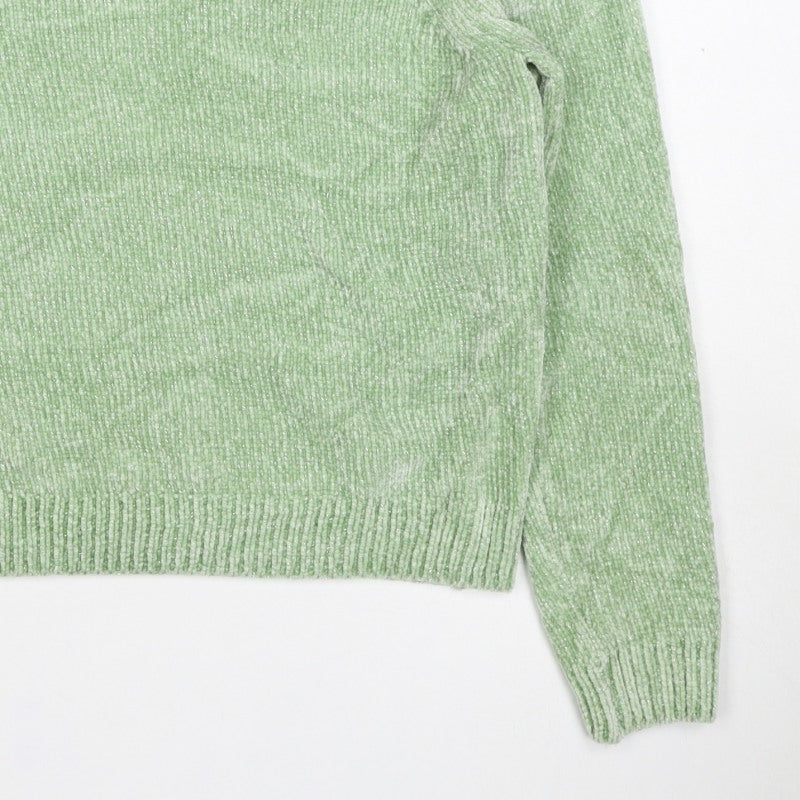 Loavies Women Green XS Metallic Knit Crew Neck Pullover Jumper