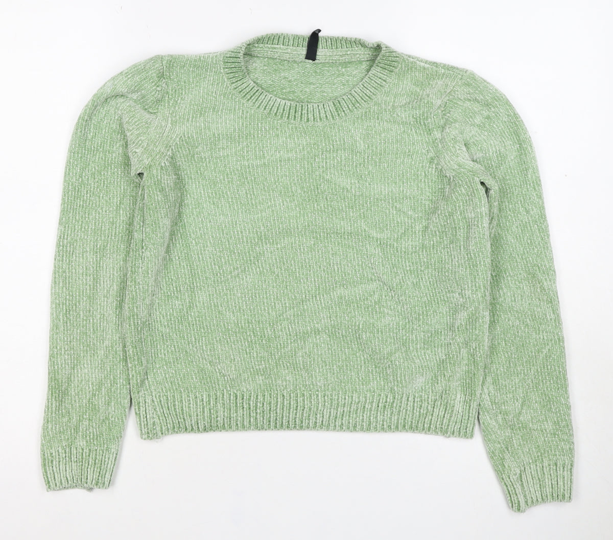 Loavies Women Green XS Metallic Knit Crew Neck Pullover Jumper