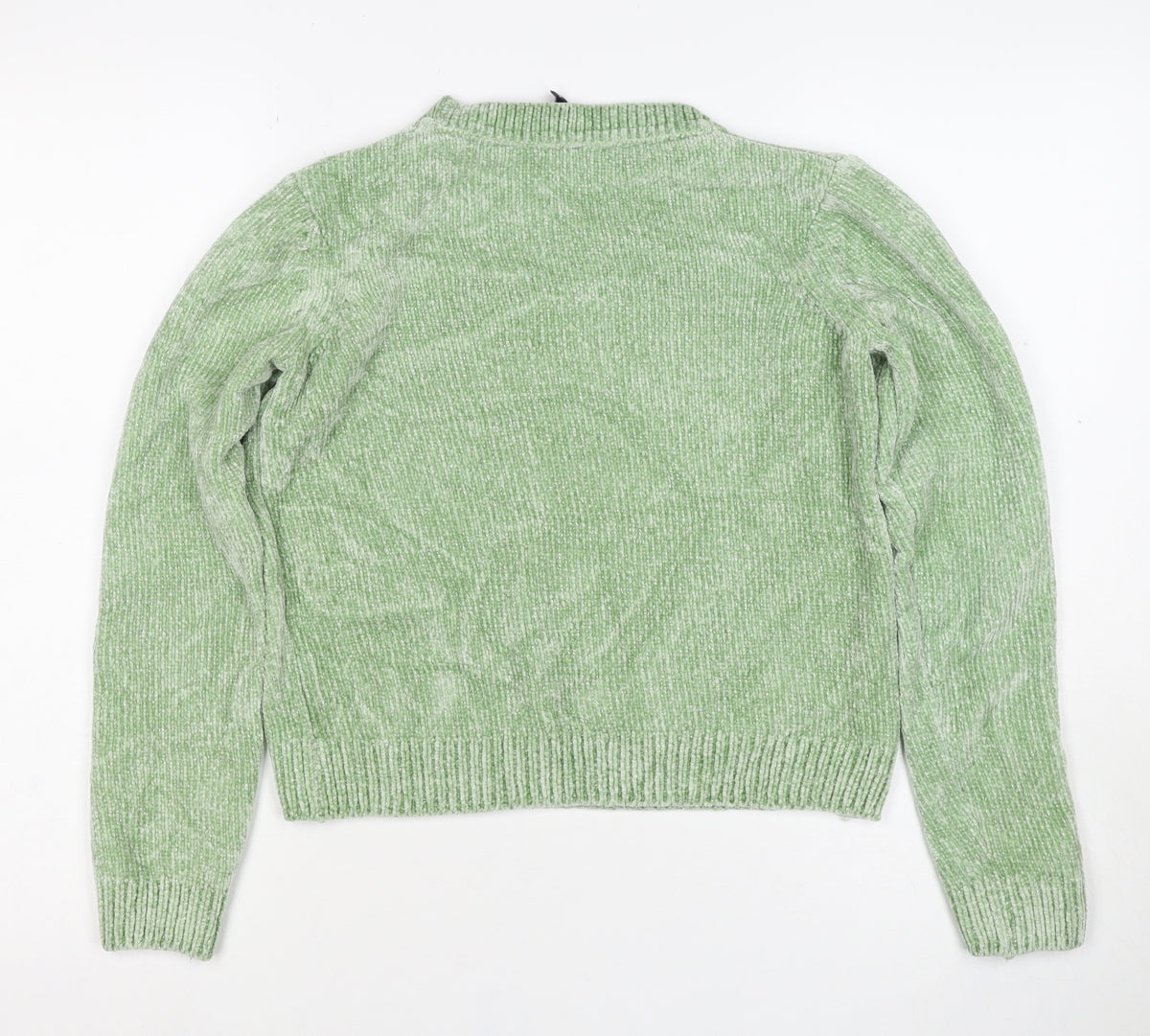 Loavies Women Green XS Metallic Knit Crew Neck Pullover Jumper