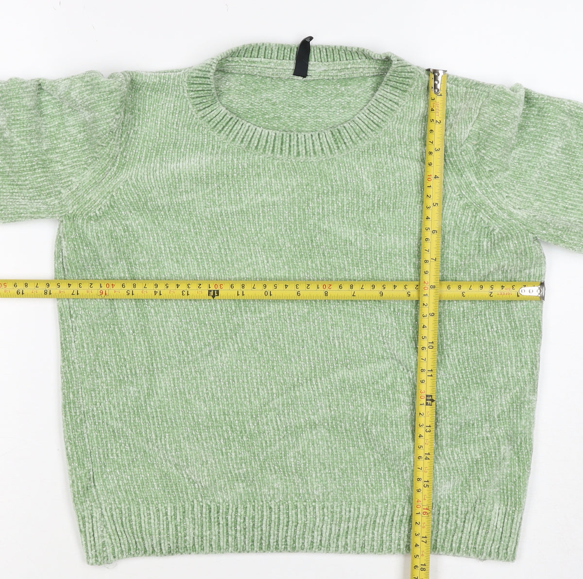 Loavies Women Green XS Metallic Knit Crew Neck Pullover Jumper