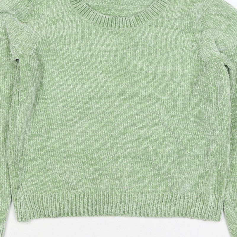 Loavies Women Green XS Metallic Knit Crew Neck Pullover Jumper