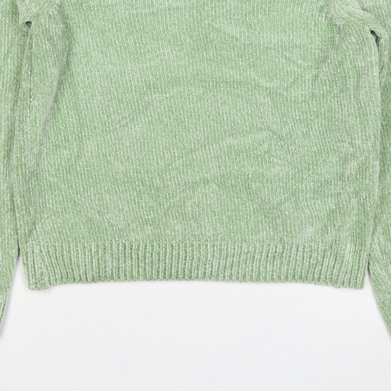 Loavies Women Green XS Metallic Knit Crew Neck Pullover Jumper