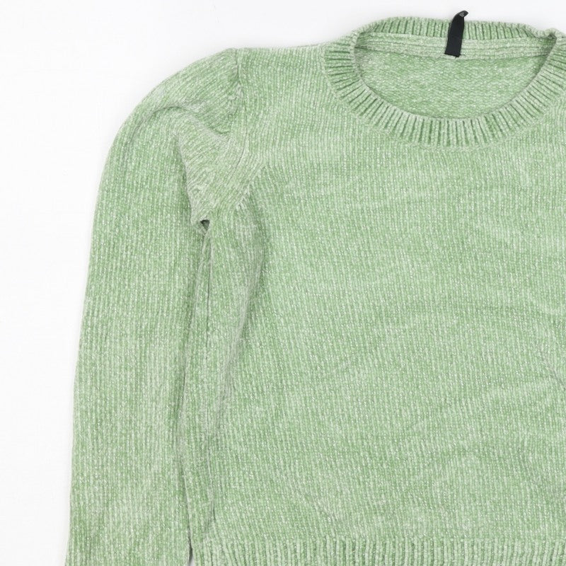 Loavies Women Green XS Metallic Knit Crew Neck Pullover Jumper