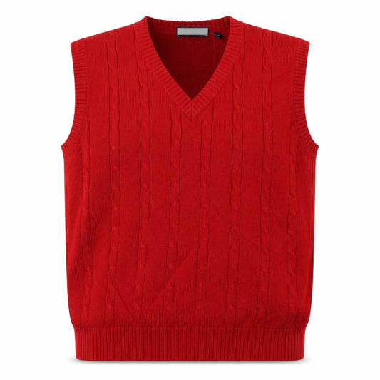 Tom Hanson Men’s Red L Cable Knit Cotton V-Neck Jumper Vest