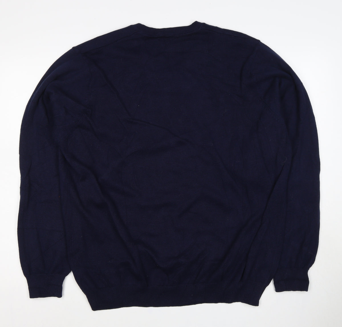 Marks and Spencer Men Blue XL Regular Fit Cotton V-Neck Pullover Jumper