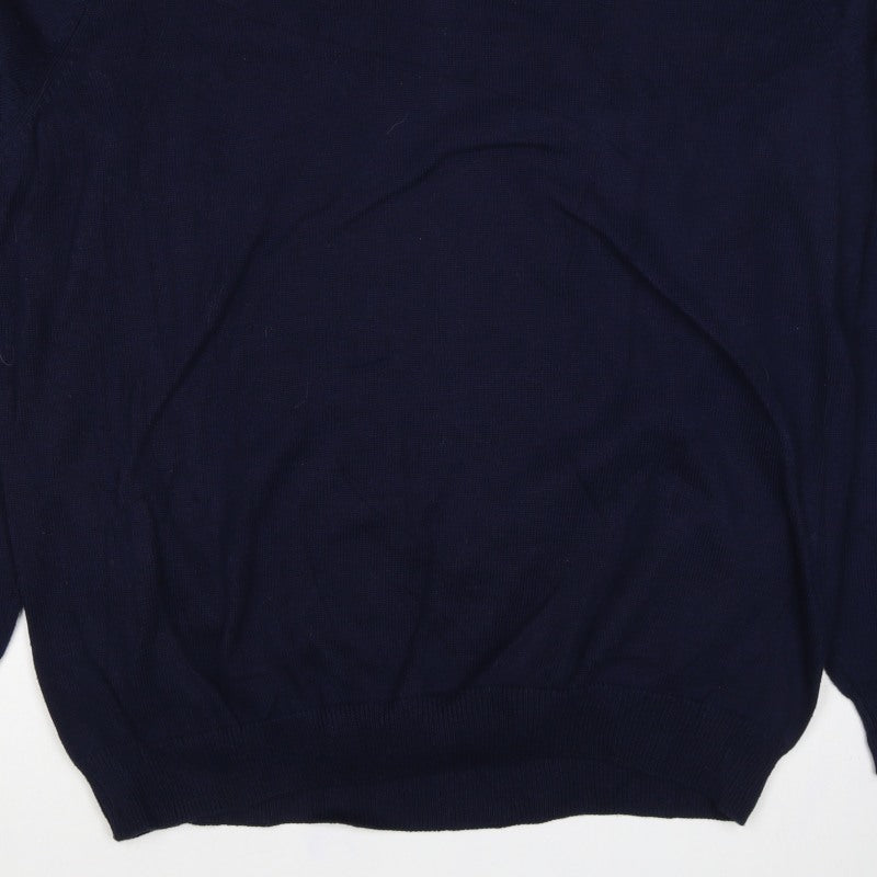 Marks and Spencer Men Blue XL Regular Fit Cotton V-Neck Pullover Jumper
